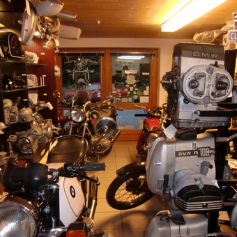 Vintage BMW Motorcycles and Parts Display - Fa. Classic Mot Rudi Loew from Schliersee, Germany