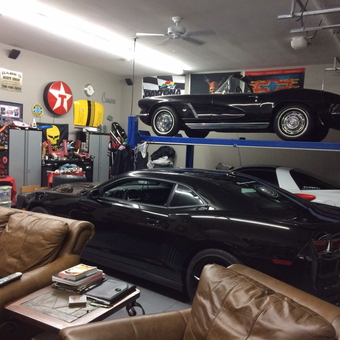 Garage Lounge with Car Lift, Wall Cabinets, and Signs - JB from Chatsworth, GA