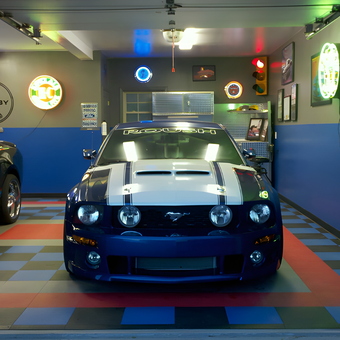 Custom Mustang Garage With Neon Signs And Tile Flooring - Luther from Lascassas, TN