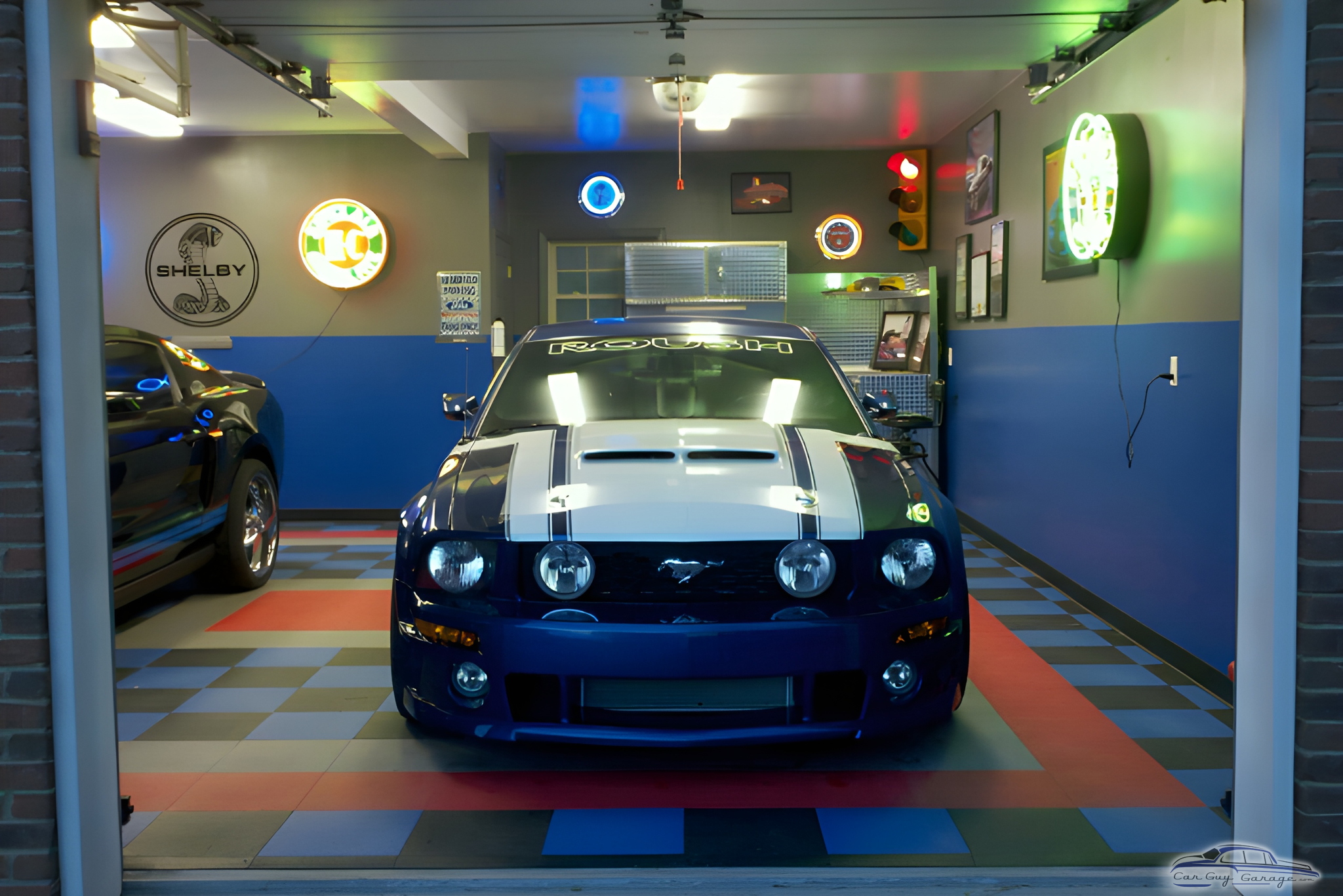 Custom Mustang Garage With Neon Signs And Tile Flooring - Luther from Lascassas, TN