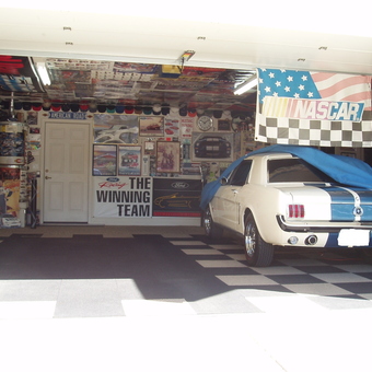 Classic Car Garage with Racing Decor and Floor Tiles - Mat from Rocklin, ca
