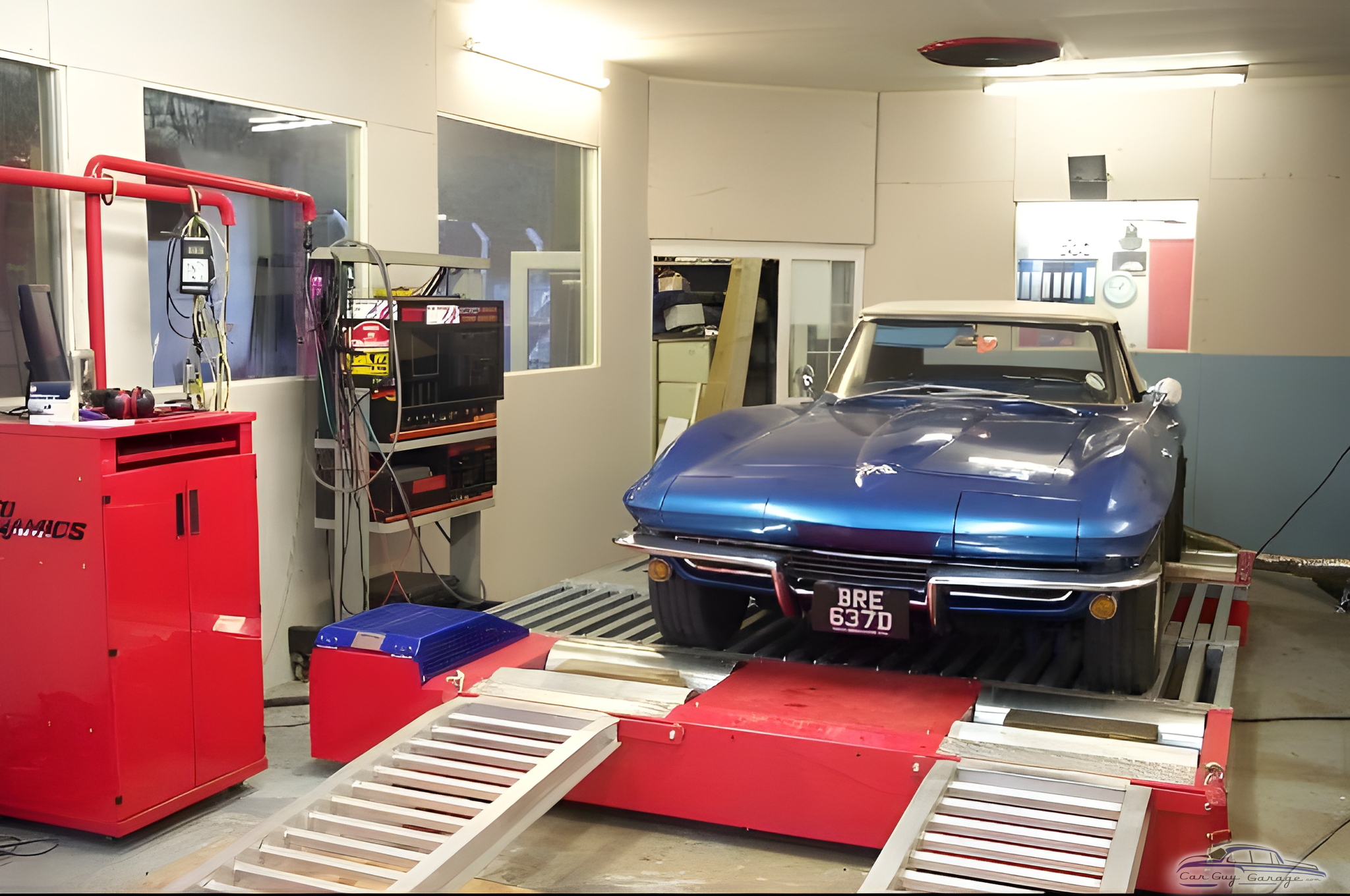 Classic Corvette on Dyno Roller in Tuning Garage - Enginetuner from Plymouth, Devon