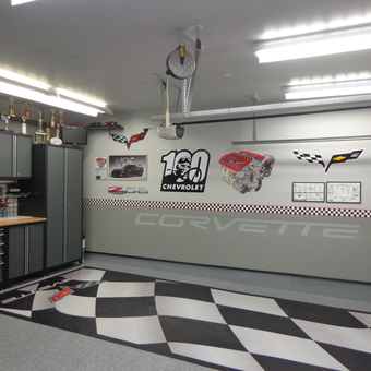Corvette Themed Garage With Cabinets And Wall Art - Paul from Guelph, Ontario