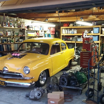 Classic Yellow Car, Tools, and Trophies in Organized Garage - Victor from Louisville, Ky