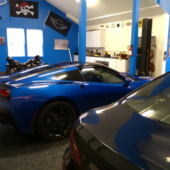 Blue Sports Cars and Motorcycles in Custom Blue Garage - Robert Scheer from Canyon Country, CA
