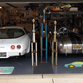 Classic Corvette and Cobra Garage Display with Trophies - cobravette from allen park, mi