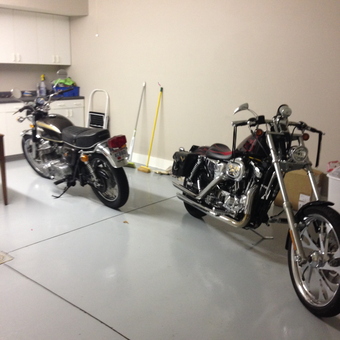Clean garage with two motorcycles and storage cabinets - Bobster from Steubenville, Ohio