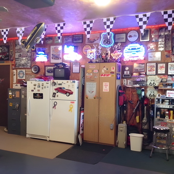Garage Decor with Neon Signs and Car Memorabilia - Chevyone from Camp Point, Illinois