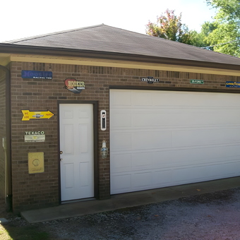 Brick garage with vintage automotive signs and thermometer - HOOSIERDADDY from Mooresville, IN