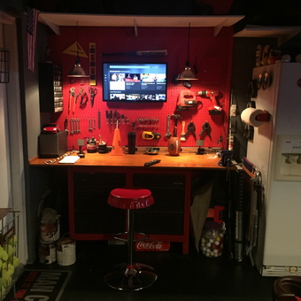 Organized Garage Workbench With Tools and Red Stool - Jeferson Tavares from Coral Springs, FL