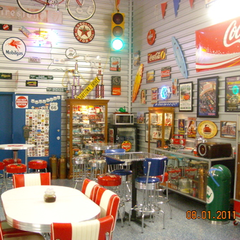 Retro Garage Decor with Vintage Signs and Bar Stools - '57 Fever from Chandler, AZ