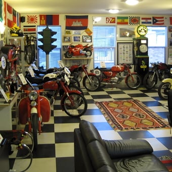 Vintage Motorcycle Collection Decor with Garage Signs - Burt from Chicago, Illinois