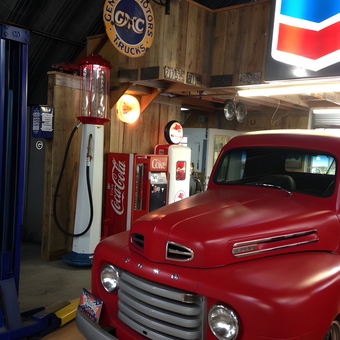 Vintage Gas Pumps and Classic Decor in Bloomingdale Garage - Bloomingdale, Ga