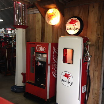 Vintage Mobilgas Pump and Coke Machine Display - Bloomingdale garage from Bloomingdale, Ga