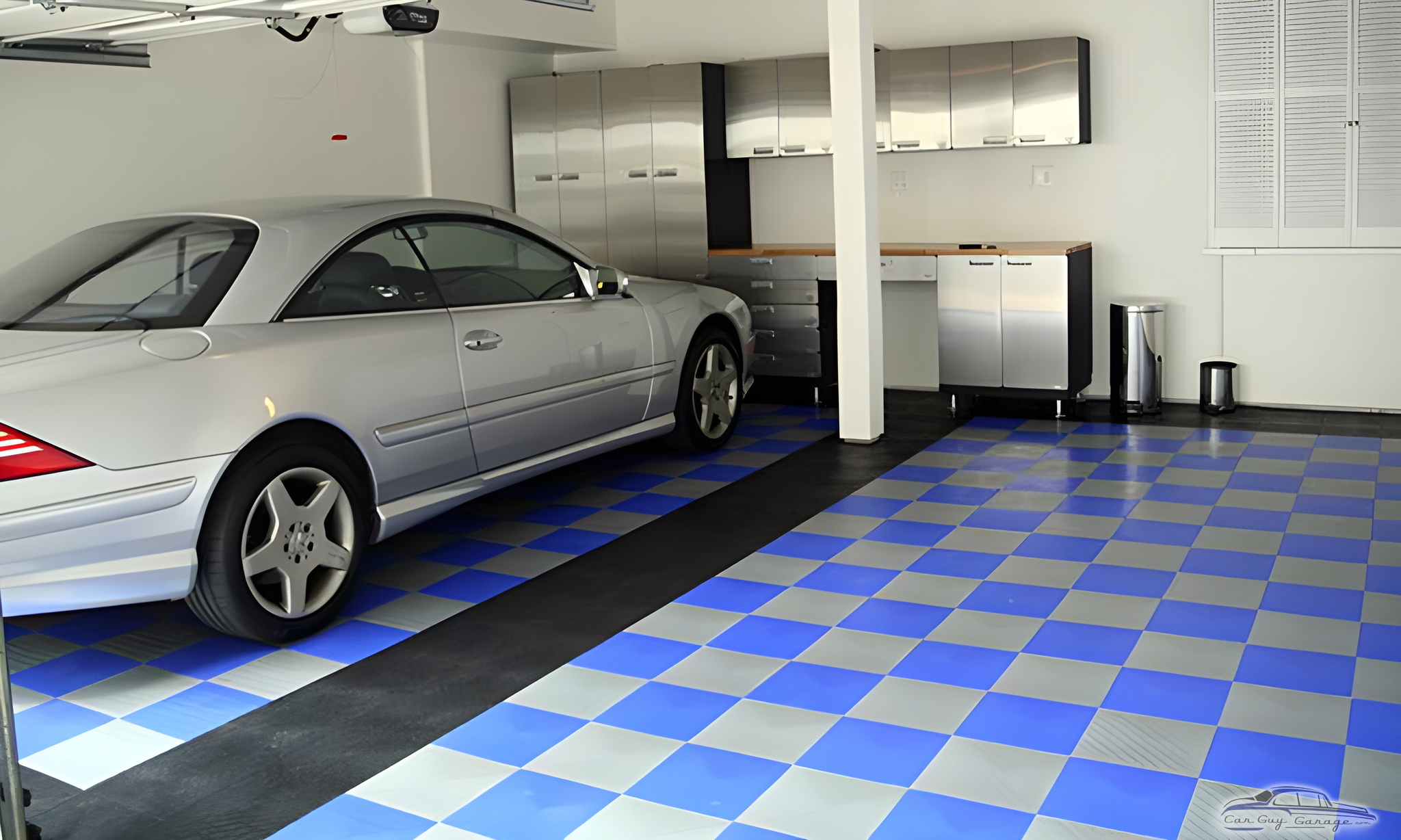 Modern Garage with Blue Tile Flooring and Cabinets - Dennis from San Clemente, CA