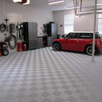 Organized Garage with Modular Flooring and Cabinets - Stunning Detail from Sycamore, IL
