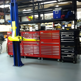 Garage With Tool Chests and Car Lift - Doug's Playroom from Myrtle Beach, South Carolina