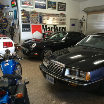 Classic Cars, Motorcycle, and Wall Art in Organized Garage - Tom from Belcarra, B.C.
