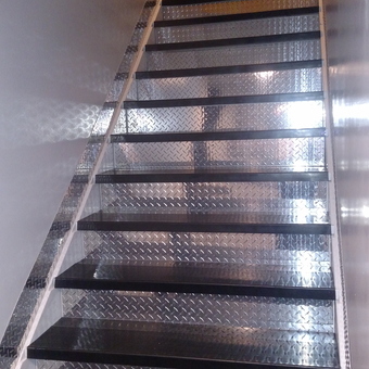 Diamond Plate Aluminum Staircase with Black Treads - SETH from MUSCATINE, IOWA