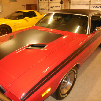 Classic Red Muscle Car and Yellow Sports Car in Garage - John Nowak from Chandler, Arizona