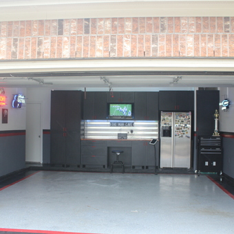 Garage with Cabinets, Tool Chest, Neon Signs, and Fridge - Carlos from Katy, TX