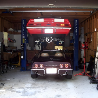 Garage with Car Lift, Tool Cabinets, and Two Corvettes - DAWG from Winsted, CT