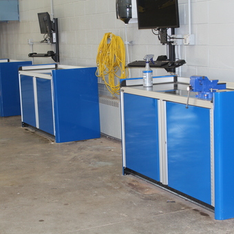 Blue Aluminum Garage Cabinets and Workstations - Custom Aluminum