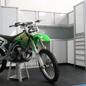 Aluminum Garage Cabinets and Storage with Dirt Bike - Custom Aluminum