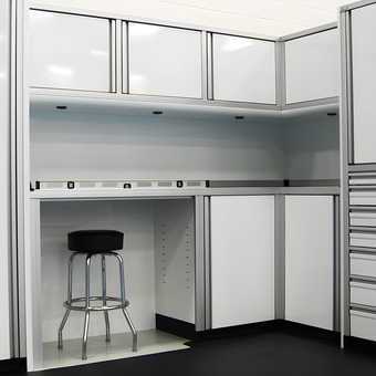 Modern Aluminum Garage Cabinets and Workbench Setup - Custom Aluminum