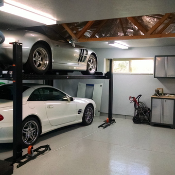 Garage Car Lift and Diamond Plate Cabinets - Cal from Del Mar, CA