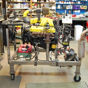 Engine Test Stand With Yellow Engine in Garage - Bumper Jack from Trabuco Canyon, CA