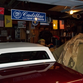 Classic Cadillac Garage with Signs and Flags - Cadillac Dave from Canton, Massachusetts