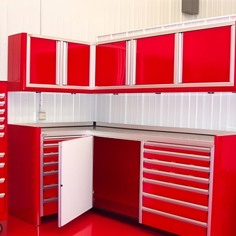 Red Aluminum Garage Cabinets and Tool Chest - Custom Aluminum