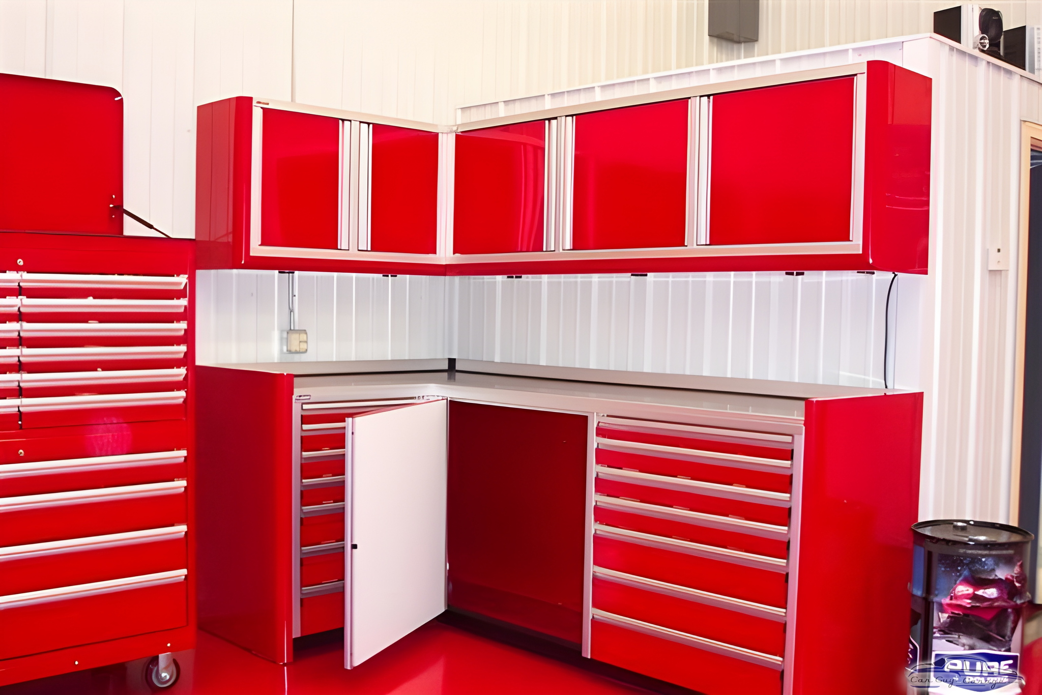 Red Aluminum Garage Cabinets and Tool Chest - Custom Aluminum