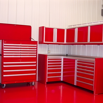 Red Aluminum Garage Cabinets and Tool Chest - Custom Aluminum