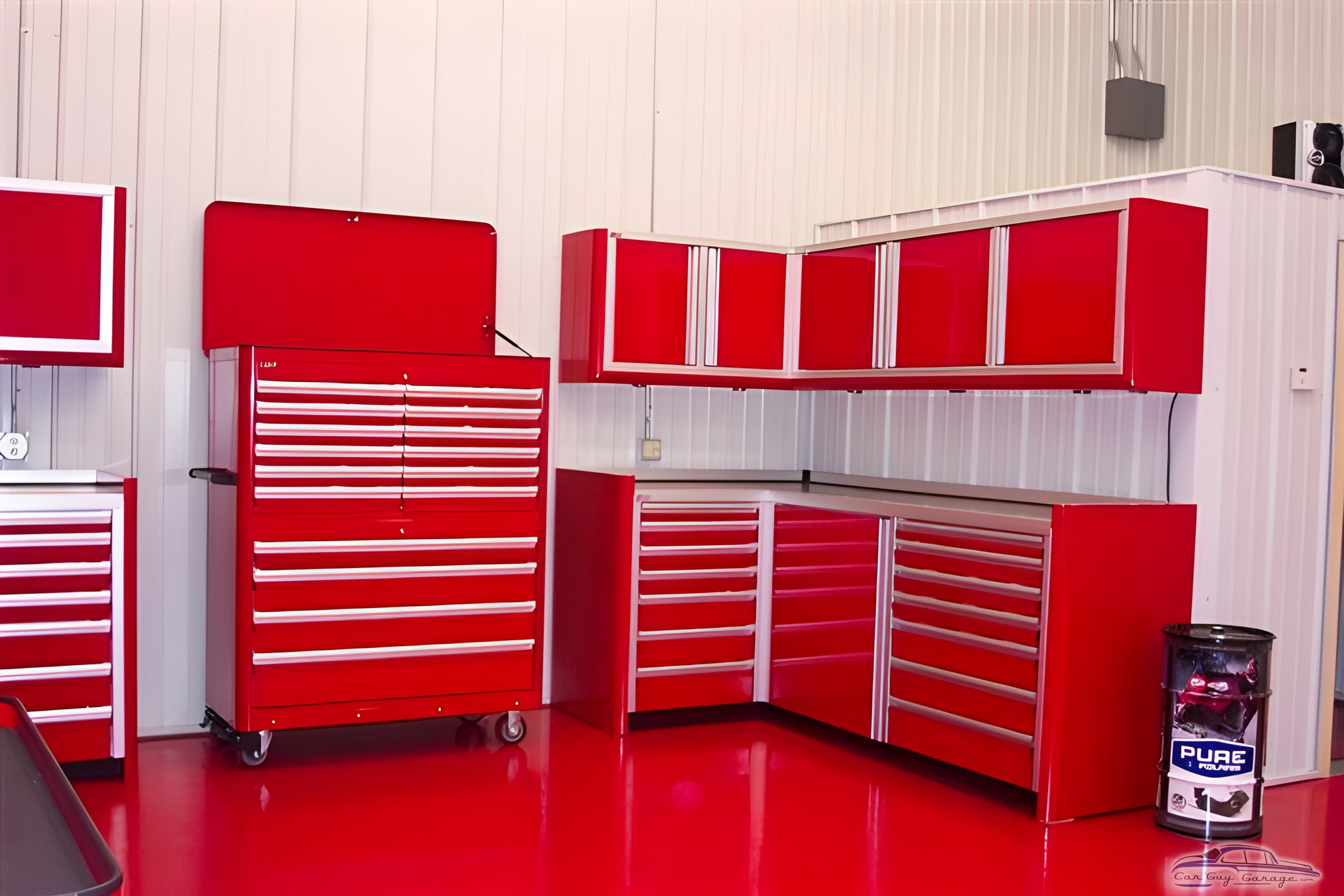 Red Aluminum Garage Cabinets and Tool Chest - Custom Aluminum