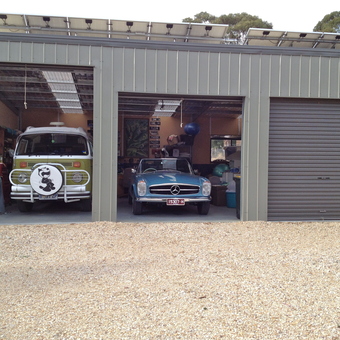 Classic Car Garage with VW Bus and Mercedes Convertible - Garry Marks from Newham, Victoria Australia