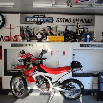 Motorcycle Garage with Polaris Decor and Storage Cabinets - Robert from grangeville, ID