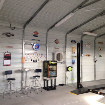 Garage Wall Decor with Signs, Bar Stools, and Lift - Randy from Pahrump, Nevada