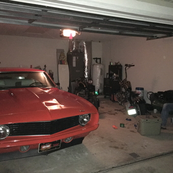 Classic Red Camaro and Motorcycle in Organized Garage - Darksideride from Yulee, Florida