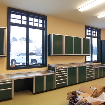 Green Garage Cabinets and Workbenches with Drawers - Anonymous