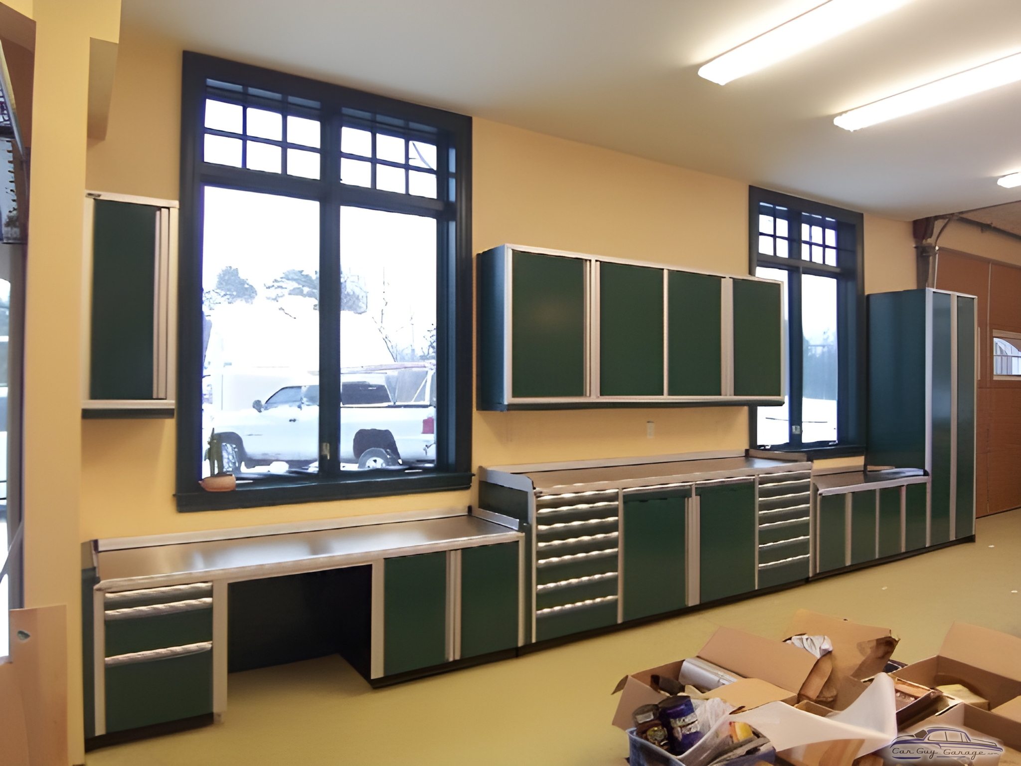 Green Garage Cabinets and Workbenches with Drawers - Anonymous