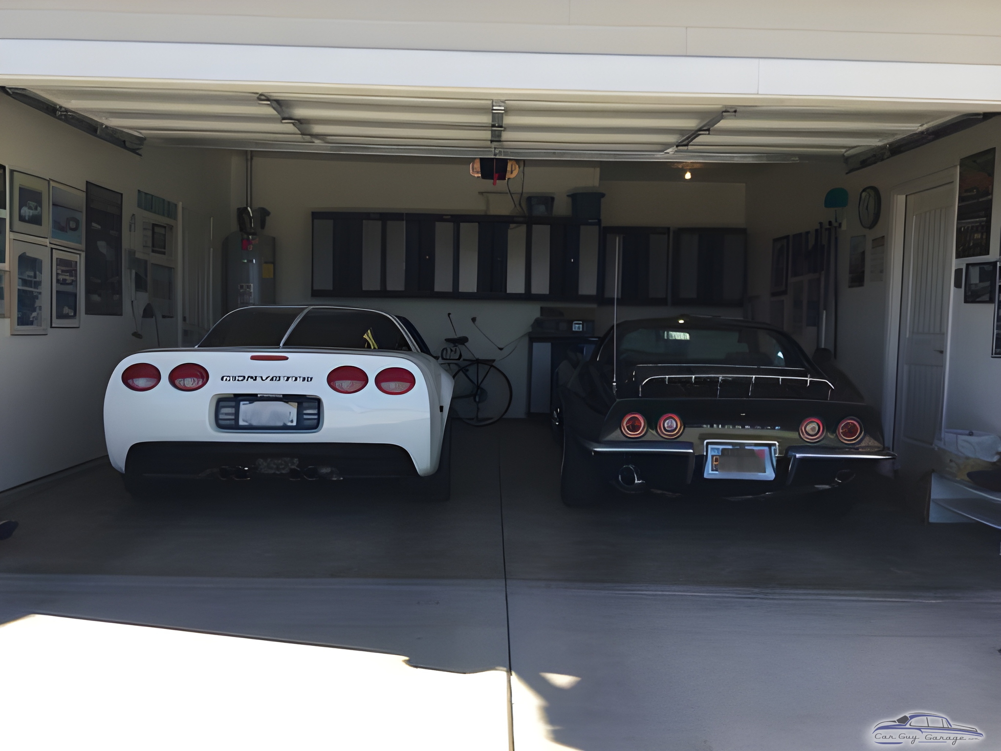 Organized garage with two Corvettes and wall cabinets - Robert from Chico, Ca.