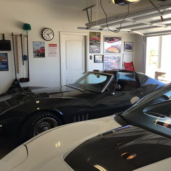 Classic Cars in Organized Garage with Wall Art - Robert from Chico, Ca.
