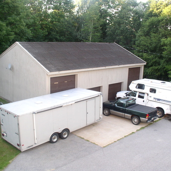 Large three-door garage with trucks and trailer - Datsun Guy from NH from DUNBARTON, New Hampshire
