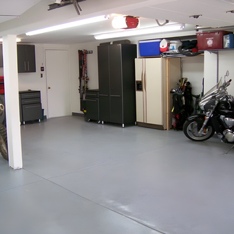 Organized garage with cabinets, tool chests, and motorcycles - Peter from Lakewood, CO