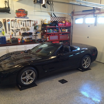 Organized garage with tool storage and Corvette - John from Fort Saskatchewan, Alberta