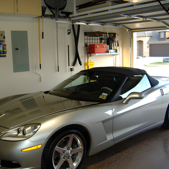 Organized garage with Corvette and wall storage - Dominic from Hurst, TX