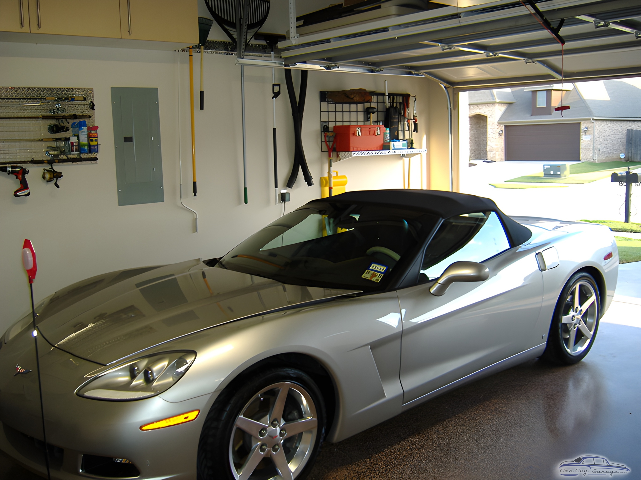 Organized garage with Corvette and wall storage - Dominic from Hurst, TX