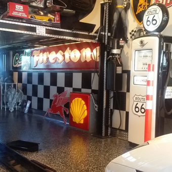 Corvette Lift, Route 66 Gas Pump, Garage Signs - Snowmanmart from Baldwin, New York